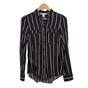 2/40$ H&m lined button up blouse striped black ecru white viscosa lightweight 2